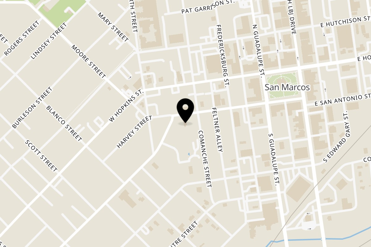 Map showing the location of Los Vega Mexican Restaurant on 315 W San Antonio St in San Marcos